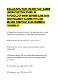 AQA A LEVEL PSYCHOLOGY 7182 1 PAPER&NewLine;1 INTRODUCTORY TOPICS IN&NewLine;PSYCHOLOGY MARK SCHEME JUNE 2020&NewLine;CERTIFICATION EVALUATION 2026&NewLine;SOLVED QUESTIONS AND SOLUTIONS&NewLine;GRADED A&plus;