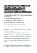 CERTIFIED NURSING ASSISTANT&NewLine;CNA PRACTICE EXAM 2026&NewLine;CLINICAL SCRIPT SOLVED&NewLine;QUESTIONS VERIFIED ANSWERS A&plus;&NewLine;