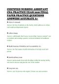 CERTIFIED NURSING ASSISTANT&NewLine;CNA PRACTICE EXAM 2026 FINAL&NewLine;PAPER PRACTICE QUESTIONS&NewLine;ANSWERS ACCURATE A&plus;&NewLine;