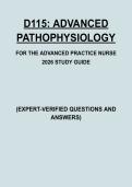 D115 ADVANCED PATHOPHYSIOLOGY FOR THE ADVANCED PRACTICE NURSE &vert; STUDY GUIDE & REVIEW &vert; 2026