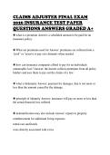 CLAIMS ADJUSTER FINAL EXAM&NewLine;2026 INSURANCE TEST PAPER&NewLine;QUESTIONS ANSWERS GRADED A&plus;