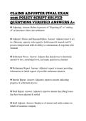 CLAIMS ADJUSTER FINAL EXAM&NewLine;2026 POLICY SCRIPT SOLVED&NewLine;QUESTIONS VERIFIED ANSWERS A&plus;