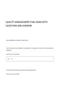 Quality Management Final Exam questions and answers