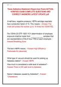 Texas Asbestos Abatement Supervisor Exam ACTUAL &NewLine;VERIFIED EXAM COMPLETE QUESTIONS AND &NewLine;CORRECT ANSWERS LATEST UPDATE&period;pdf