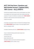ACCT 526 Final Exam &vert; Questions and &NewLine;Well Detailed Answers &vert; Updated 2026 &vert; &NewLine;100&percnt; Correct - ULL&vert;&vert; LATEST&excl;&excl;&excl; 