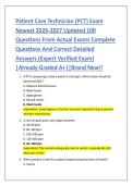 Patient Care Technician &lpar;PCT&rpar; Exam &NewLine;Newest 2026-2027 Updated 100 &NewLine;Questions From Actual Exams Complete &NewLine;Questions And Correct Detailed &NewLine;Answers &lpar;Expert Verified Exam&rpar; &NewLine;&vert;Already Graded A&plus;&vert;&vert;Brand New&excl;&excl; 