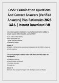 CISSP Examination Questions And Correct Answers &lpar;Verified Answers&rpar; Plus Rationales 2026 Q&A &vert; Instant Download Pdf