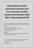 AWS Solutions Architect Examination Questions And Correct Answers &lpar;Verified Answers&rpar; Plus Rationales 2026 Q&A &vert; Instant Download Pdf