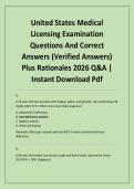 United States Medical Licensing Examination Questions And Correct Answers &lpar;Verified Answers&rpar; Plus Rationales 2026 Q&A &vert; Instant Download Pdf