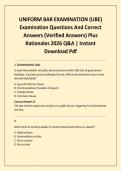 UNIFORM BAR EXAMINATION &lpar;UBE&rpar; Examination Questions And Correct Answers &lpar;Verified Answers&rpar; Plus Rationales 2026 Q&A &vert; Instant Download Pdf