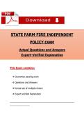 State Farm Fire Independent Policy Exam Questions & Answers with Expert-Verified Explanations 2024&ndash;2026 &vert; A&plus; Study Guide