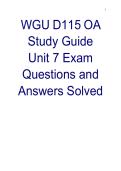 WGU D115 OA &NewLine;Study Guide &NewLine;Unit 7 Exam &NewLine;Questions and &NewLine;Answers Solved
