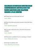 COLORADO ESTHETICIAN WRITTEN EXAM&NewLine;COMPREHENSIVE CERTIFICATION TEST&NewLine;PAPER QUESTIONS AND SOLUTIONS&NewLine;GRADED A PLUS VERIFIED