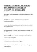 CONCEPTS OF GENETICS WILLIAM KLUG&NewLine;EXAM PREPARATION PACK 2026 KEY&NewLine;CONCEPTS AND REVISION NOTES&NewLine;