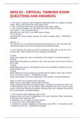 HESI A2 - CRITICAL THINKING EXAM QUESTIONS AND ANSWERS