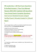 RN Leadership &vert; 100 Real Exam Questions &NewLine;& Verified Answers &vert; Pass First Attempt &NewLine;Newest 2026-2027 Updated 100 Questions &NewLine;From Actual Exams Complete Questions &NewLine;And Correct Detailed Answers &lpar;Expert &NewLine;Verified Exam&rpar; &vert;Already Graded A&plus;&vert;&vert;Brand &NewLine;New&excl;&excl; 