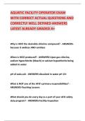 AQUATIC FACILITY OPERATOR EXAM &NewLine;WITH CORRECT ACTUAL QUESTIONS AND &NewLine;CORRECTLY WELL DEFINED ANSWERS &NewLine;LATEST ALREADY GRADED A&plus; 
