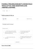 FUNERAL PREARRANGEMENT LICENSE EXAM TEXAS ACTUAL 2026 QUESTIONS AND VERIFIED ANSWERS