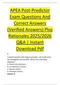 APEA Post-Predictor &NewLine;Exam Questions And &NewLine;Correct Answers &NewLine;&lpar;Verified Answers&rpar; Plus &NewLine;Rationales 2025&sol;2026 &NewLine;Q&A &vert; Instant &NewLine;Download Pdf 