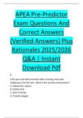 APEA Pre-Predictor &NewLine;Exam Questions And &NewLine;Correct Answers &NewLine;&lpar;Verified Answers&rpar; Plus &NewLine;Rationales 2025&sol;2026 &NewLine;Q&A &vert; Instant &NewLine;Download Pdf 