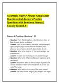 Paramedic FISDAP Airway Actual Exam Questions And Answers Practice Questions with Solutions Newest &vert; Already Graded A&plus;