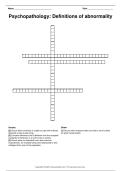 AQA A Level Psychology - Paper 1 - Psychopathology - Definitions of Abnormality - Crossword