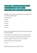 CWB LEVEL 1 INSPECTOR EXAM SCRIPT&NewLine;COMPREHENSIVE STUDY GUIDE&NewLine;QUESTIONS WITH ACCURATE SOLUTIONS