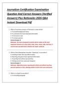 Journalism Certification Examination &NewLine;Question And Correct Answers &lpar;Verified &NewLine;Answers&rpar; Plus Rationales 2026 Q&A &NewLine;Instant Download Pdf 