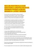 HESI 266 NIGHTINGALE EXAM QUESTIONS & UPDATED DETAILED ANSWERS PASSED ALREADY GRADED A&plus; LATEST VERSION