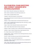 ELA EXAM REAL EXAM QUESTIONS AND CORRECT ANSWERS WITH RATIONALES&vert;AGRADE
