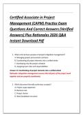 Certified Associate in Project &NewLine;Management &lpar;CAPM&rpar; Practice Exam &NewLine;Questions And Correct Answers &lpar;Verified &NewLine;Answers&rpar; Plus Rationales 2026 Q&A &NewLine;Instant Download Pdf 