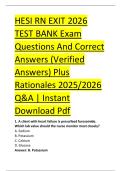 HESI RN EXIT 2026 &NewLine;TEST BANK Exam &NewLine;Questions And Correct &NewLine;Answers &lpar;Verified &NewLine;Answers&rpar; Plus &NewLine;Rationales 2025&sol;2026 &NewLine;Q&A &vert; Instant &NewLine;Download Pdf 