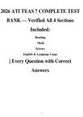 2026 ATI TEAS 7 COMPLETE TEST&NewLine;BANK &mdash; Verified All 4 Sections&NewLine;Included&colon;&NewLine;Reading&NewLine;Math&NewLine;Science&NewLine;English & Language Usage&NewLine;&vert; Every Question with Correct&NewLine;Answers