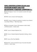 EPIC CERTIFICATION EXAM 2026&NewLine;SYSTEMS SCRIPT SOLVED&NewLine;QUESTIONS VERIFIED ANSWERS A&plus;