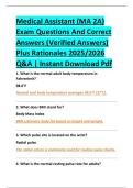 Medical Assistant &lpar;MA 2A&rpar; &NewLine;Exam Questions And Correct &NewLine;Answers &lpar;Verified Answers&rpar; &NewLine;Plus Rationales 2025&sol;2026 &NewLine;Q&A &vert; Instant Download Pdf 