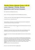 Florida 6-20 Claims Adjuster Exam All Lines Test Bank Questions and Answers Study Guide