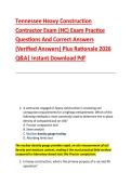 Tennessee Heavy Construction &NewLine;Contractor Exam &lpar;HC&rpar; Exam Practice &NewLine;Questions And Correct Answers &NewLine;&lpar;Verified Answers&rpar; Plus Rationale 2026 &NewLine;Q&A&vert; Instant Download Pdf 