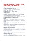 HESI A2 - CRITICAL THINKING EXAM QUESTIONS AND ANSWERS