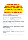AQA BUSINESS A-LEVEL &ndash; &NewLine;MARKETING EXAM QUESTIONS &NewLine;WITH CORRECT SOLUTIONS&vert;&vert;100&percnt; &NewLine;GUARANTEED PASS&vert;&vert;UPDATED &NewLine;2026&sol;2027 SYLLABUS&vert;&vert;ALREADY A&plus; &NewLine;GRADED&vert;&vert;<<RECENT VERSION>> 