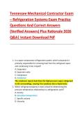 Tennessee Mechanical Contractor Exam &ndash; Refrigeration Systems Exam Practice &NewLine;Questions And Correct Answers &NewLine;&lpar;Verified Answers&rpar; Plus Rationale 2026 &NewLine;Q&A&vert; Instant Download Pdf 