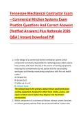 Tennessee Mechanical Contractor Exam &ndash; Commercial Kitchen Systems Exam &NewLine;Practice Questions And Correct Answers &NewLine;&lpar;Verified Answers&rpar; Plus Rationale 2026 &NewLine;Q&A&vert; Instant Download Pdf 