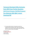 Tennessee Municipal Utility Contractor &NewLine;Exam &lpar;MU&rpar; Exam Practice Questions &NewLine;And Correct Answers &lpar;Verified Answers&rpar; &NewLine;Plus Rationale 2026 Q&A&vert; Instant &NewLine;Download Pdf 