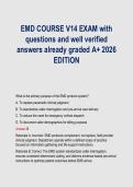 EMD COURSE V14 EXAM with&NewLine;questions and well verified&NewLine;answers already graded A&plus; 2026&NewLine;EDITION