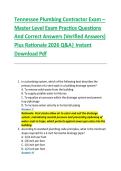 Tennessee Plumbing Contractor Exam &ndash; &NewLine;Master Level Exam Practice Questions &NewLine;And Correct Answers &lpar;Verified Answers&rpar; &NewLine;Plus Rationale 2026 Q&A&vert; Instant &NewLine;Download Pdf 