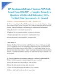 RN Fundamentals Exam 3 Versions NGN-Style Actual Exam 2026&sol;2027 &ndash; Complete Exam-Style Questions with Detailed Rationales &vert; 100&percnt; Verified &vert; Pass Guaranteed &ndash; A&plus; Graded&NewLine;&NewLine;