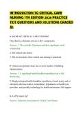INTRODUCTION TO CRITICAL CARE&NewLine;NURSING 7TH EDITION 2026 PRACTICE&NewLine;TEST QUESTIONS AND SOLUTIONS GRADED&NewLine;A&plus;
