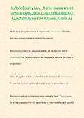 Suffolk County Law - Home Improvement License EXAM 2026 &sol; 2027 Latest UPDATE Questions & Verified Answers &lbrace;Grade A&rcub;&NewLine;&NewLine;