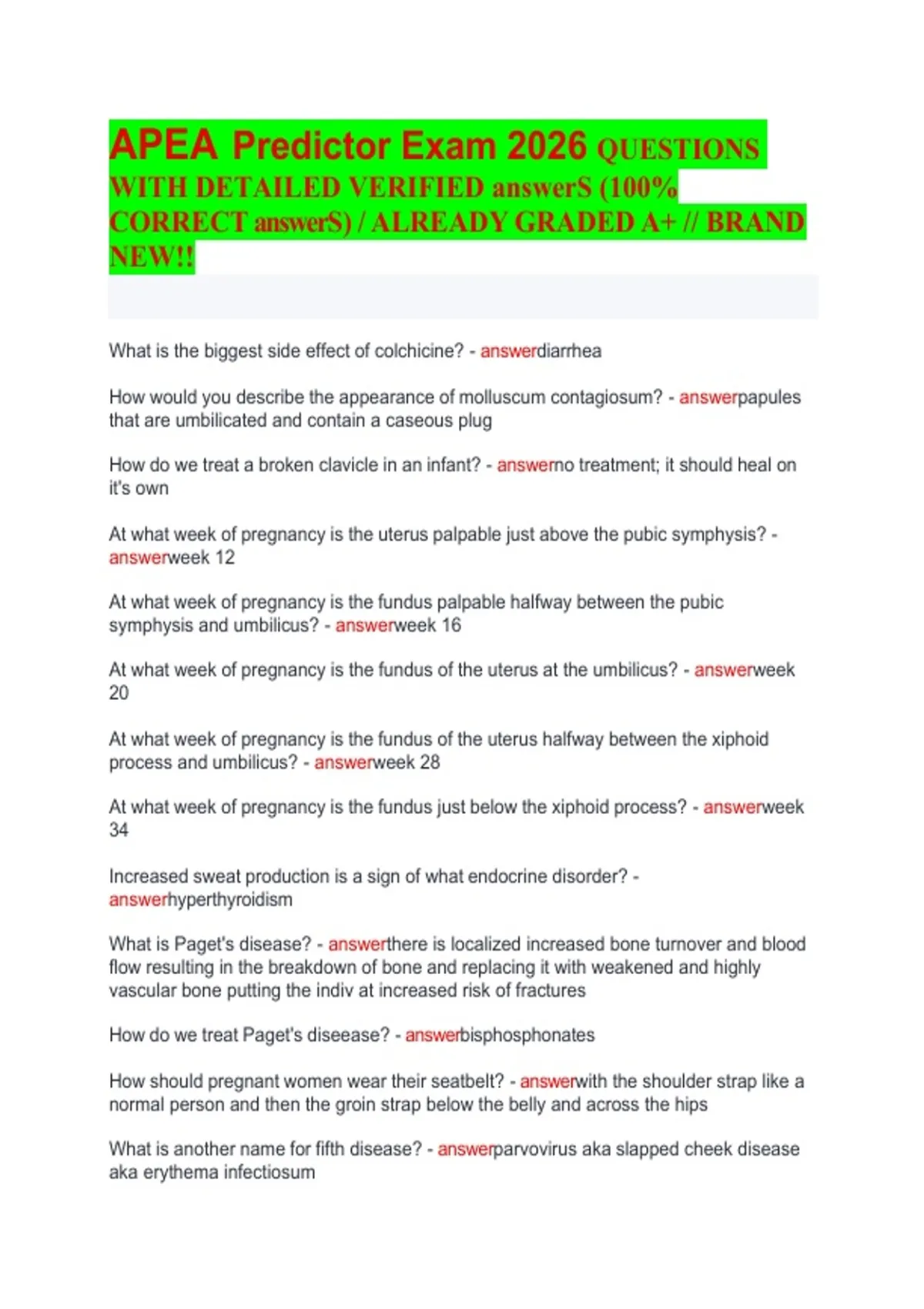 APEA Predictor Exam 2026 QUESTIONS WITH DETAILED VERIFIED answerS (100% ...