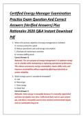 Certified Energy Manager Examination &NewLine;Practice Exam Question And Correct &NewLine;Answers &lpar;Verified Answers&rpar; Plus &NewLine;Rationales 2026 Q&A Instant Download &NewLine;Pdf 