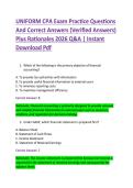UNIFORM CPA Exam Practice Questions &NewLine;And Correct Answers &lpar;Verified Answers&rpar; &NewLine;Plus Rationales 2026 Q&A &vert; Instant &NewLine;Download Pdf